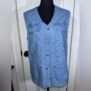 Vintage Studded Denim Color Vest with Silver Accents